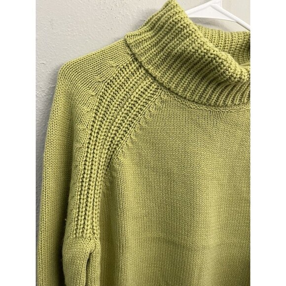 Evan Picone turtle neck sweater women large chunky knit lime green wool blend - Picture 5 of 8
